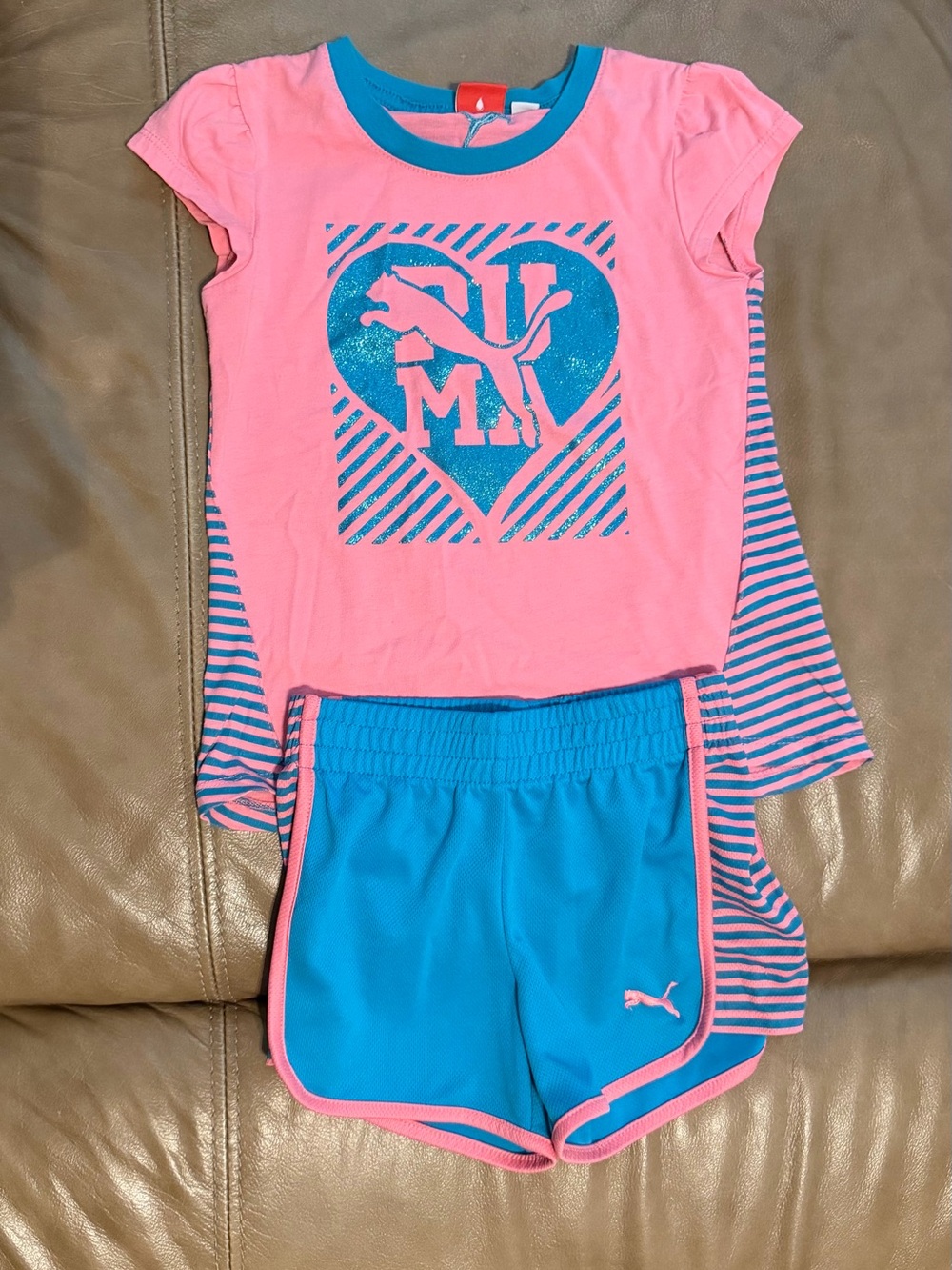 Puma Pink and Blue Heart Logo Girls Activewear Set